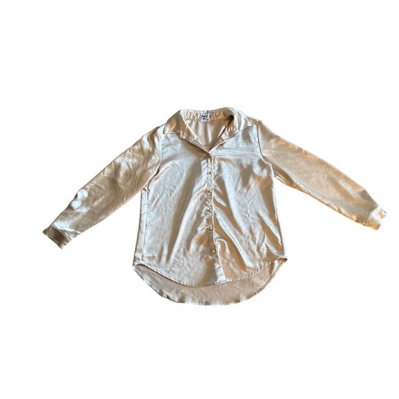 US-8 Princess Polly 90210 Satin Button-Up Blouse Top White Mini Dress Long Slv - Picture 2 of 4